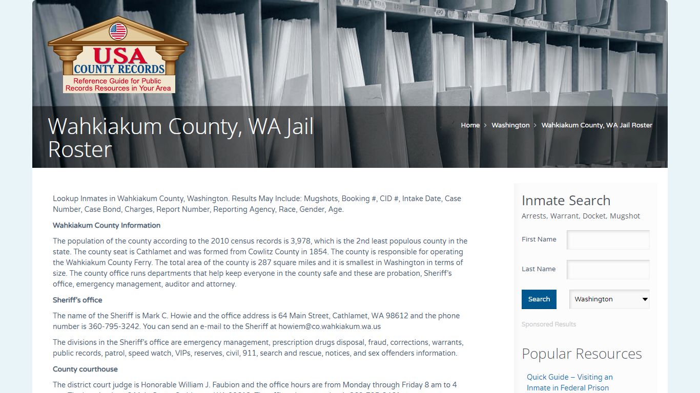 Wahkiakum County, WA Jail Roster | Name Search