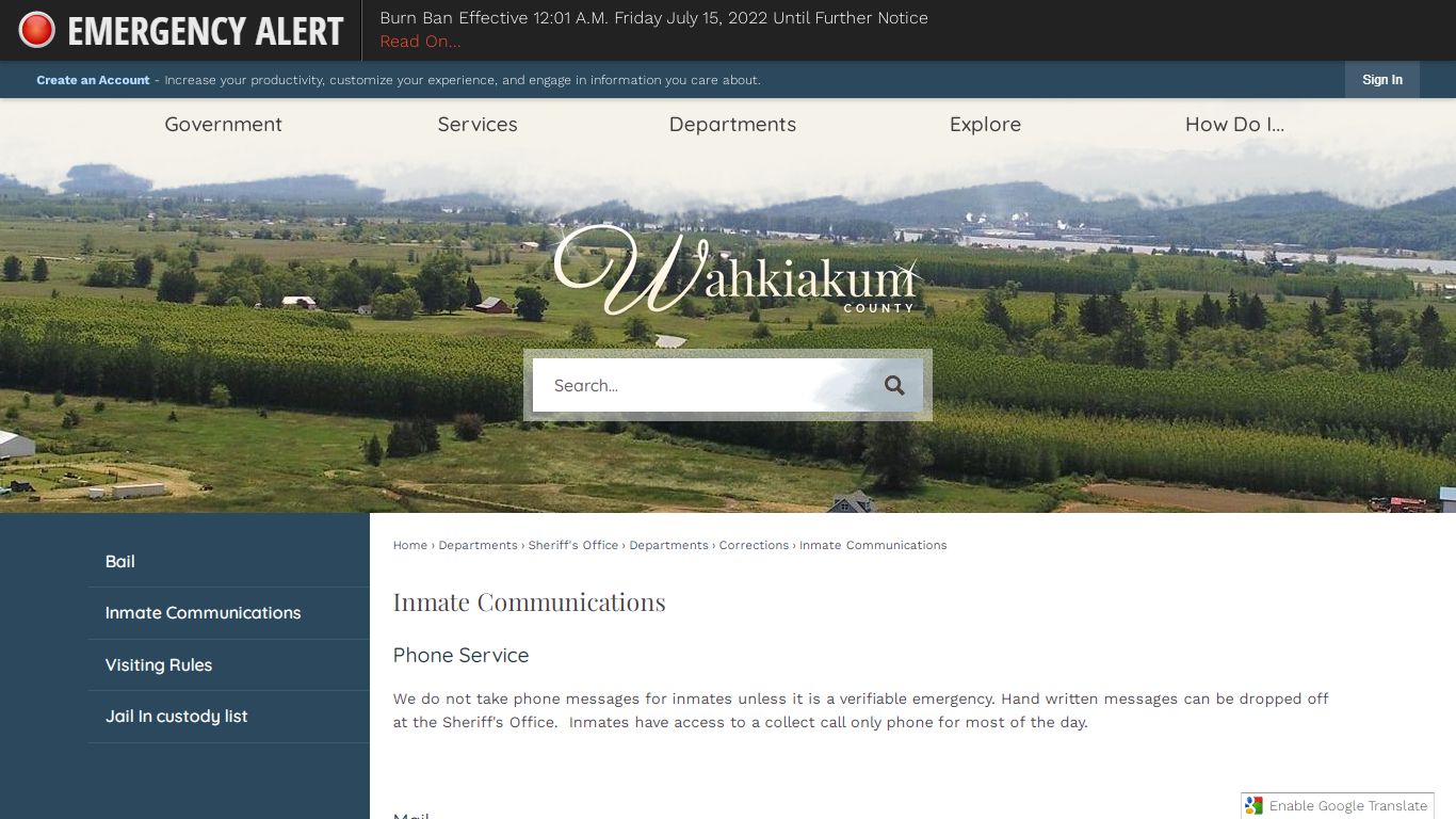 Inmate Communications | Wahkiakum County, WA